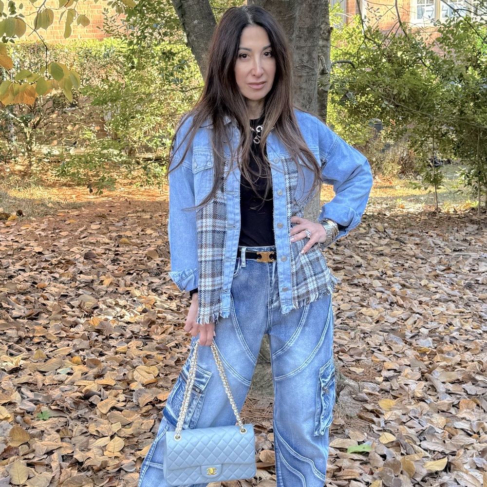 Chic Plaid Trim Jean Shirt Jacket From Paris France